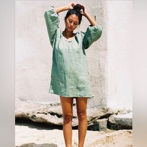 Gillia 100% Linen Mini Dress in Sage